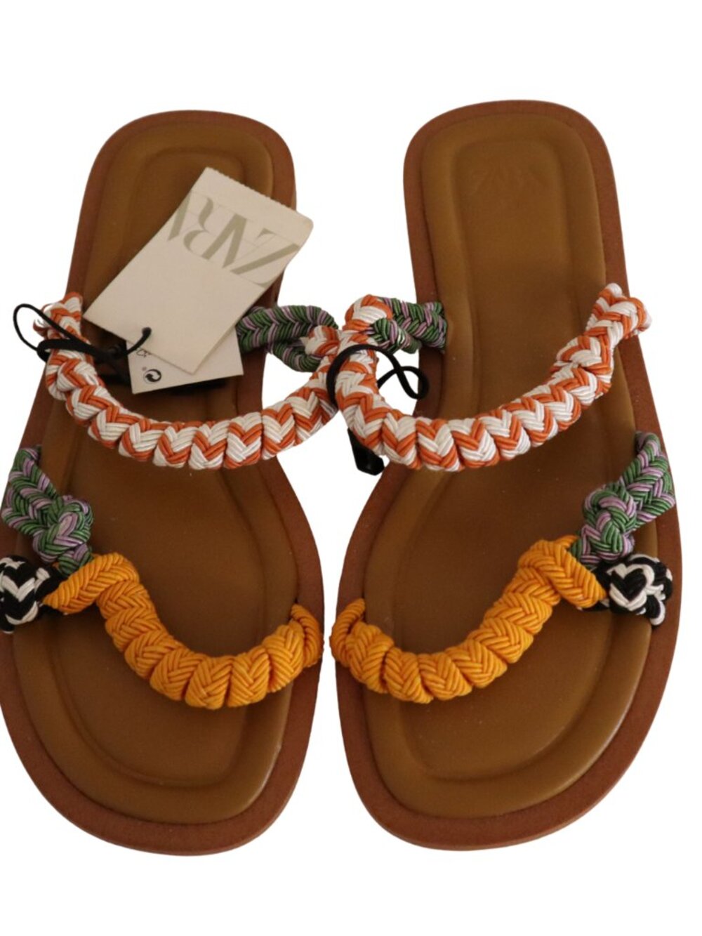 Zara Sandals Womens Size 8 Rope Multicolor Flats Flip Flop Shoes 38 NEW - Picture 2 of 13